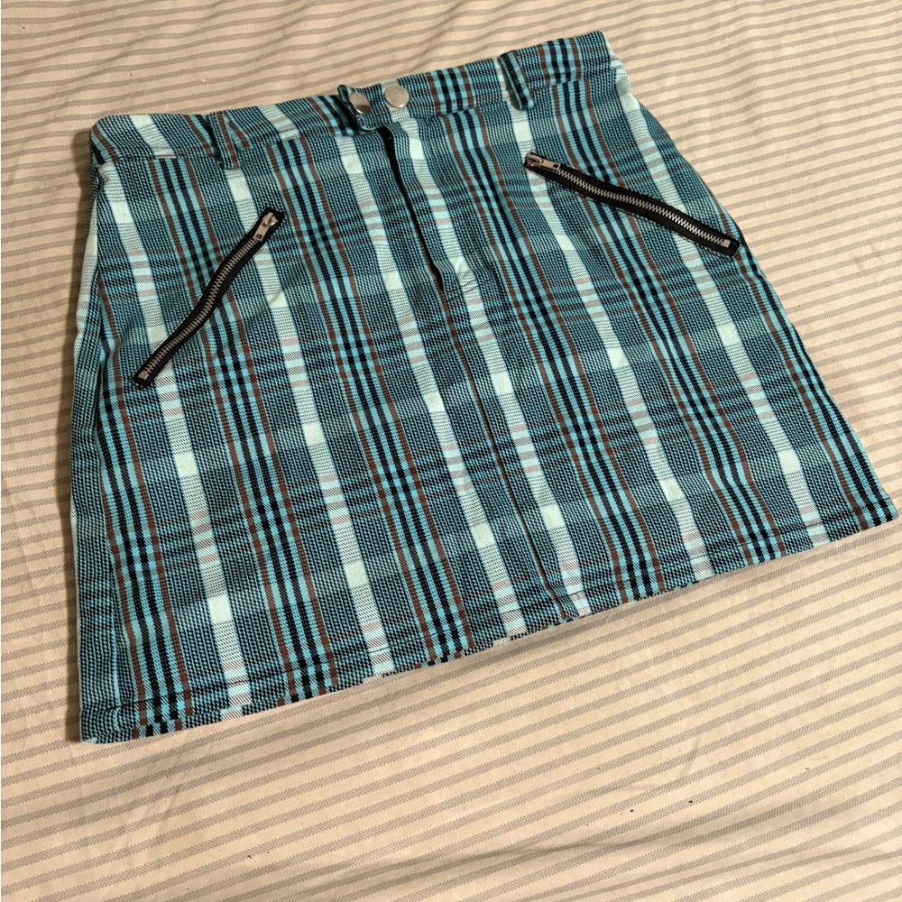 Forever 21 Teal and Black Checkered Mini Skirt